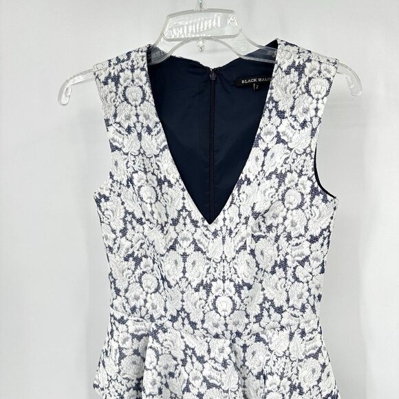 BLACK HALO dress shift sheat mini peplum floral brocade career business blue 2 - Picture 4 of 8